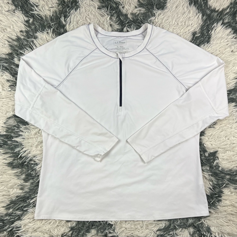 L.L. Bean Men’s 1/4 Zip White Long Sleeve Pullover Active Shirt Size XL